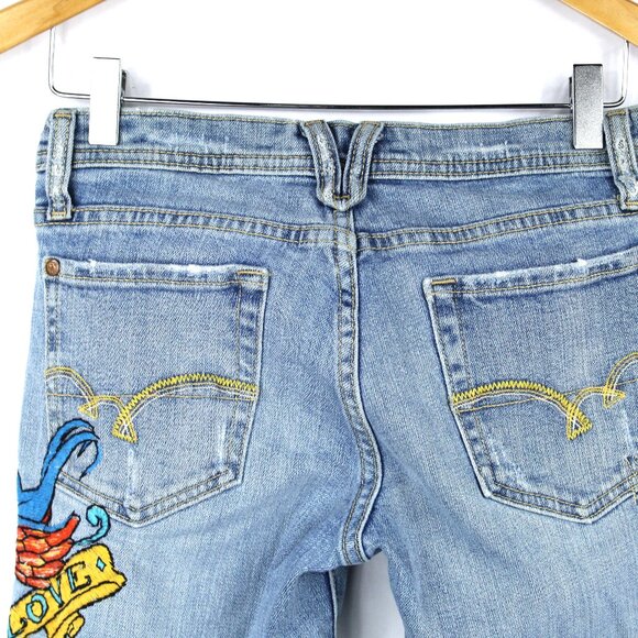 Miss Me Women's Sz 27 Embroidered JP4034D Angelina Straight Flared Raw Hem Jeans - Picture 13 of 13